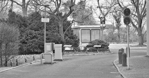 Automatic barrier gate at a municipal parking lot entrance