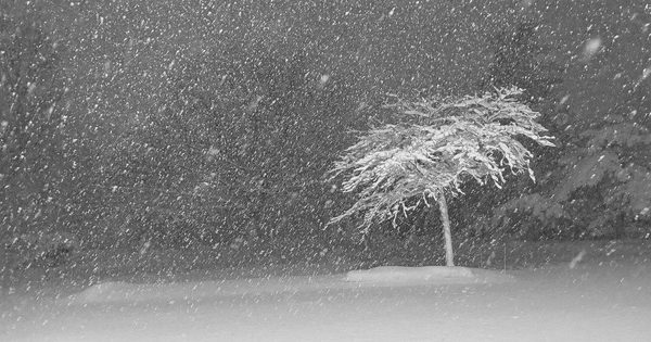 Snow-covered parking lot pavement during a winter storm