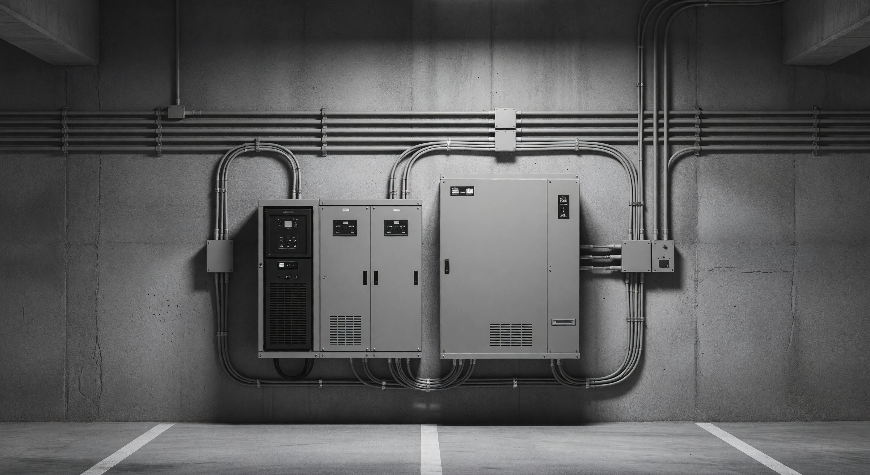 Parking barrier gate at a facility entrance with backup battery system visible