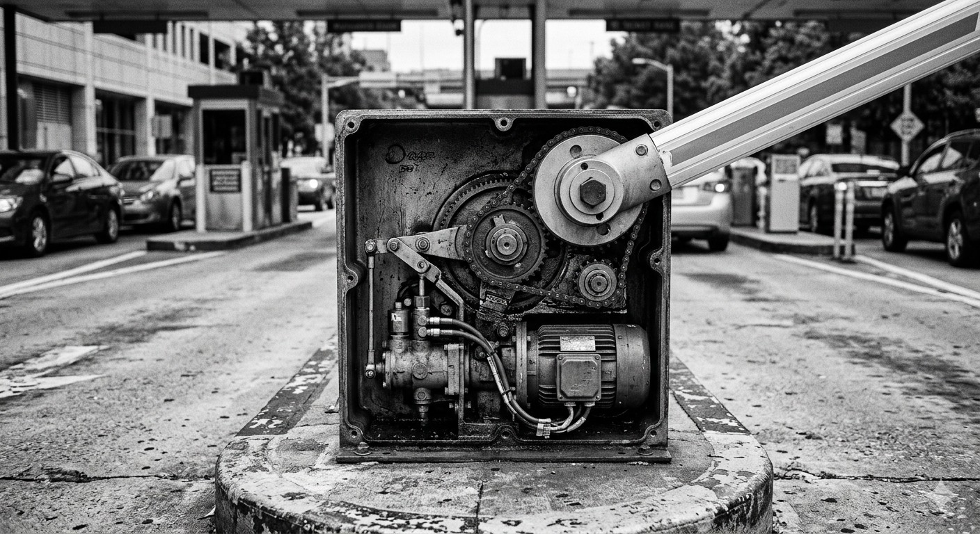 Cutaway diagram showing the internal mechanism of an automatic barrier gate