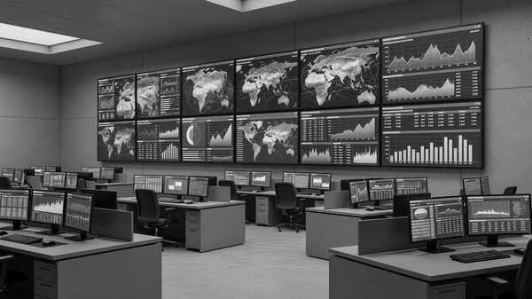 Operations control room dashboard showing a map of distributed parking gate sites with status indicators